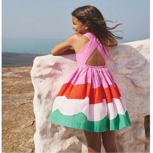 Mini Boden Girls Rainbow Striped Cross Back Straps Sundress Size 7-8Y - Picture 2 of 13